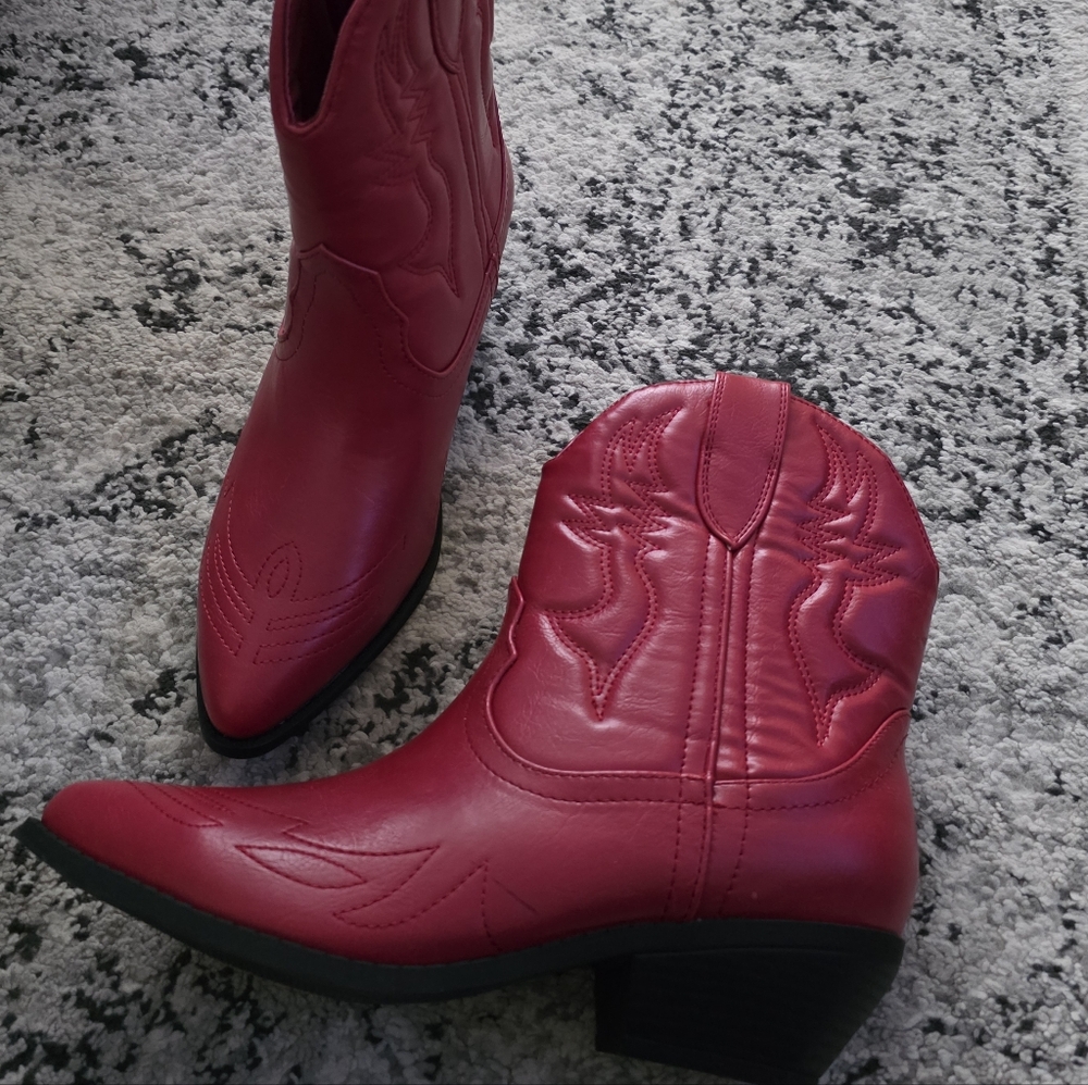 Soda Red Western Ankle Booties